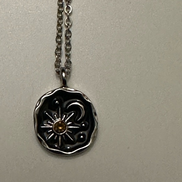 Sun 🌞 Moon 🌚 Silver Pendant Necklace with Gold Accent - Picture 1 of 2